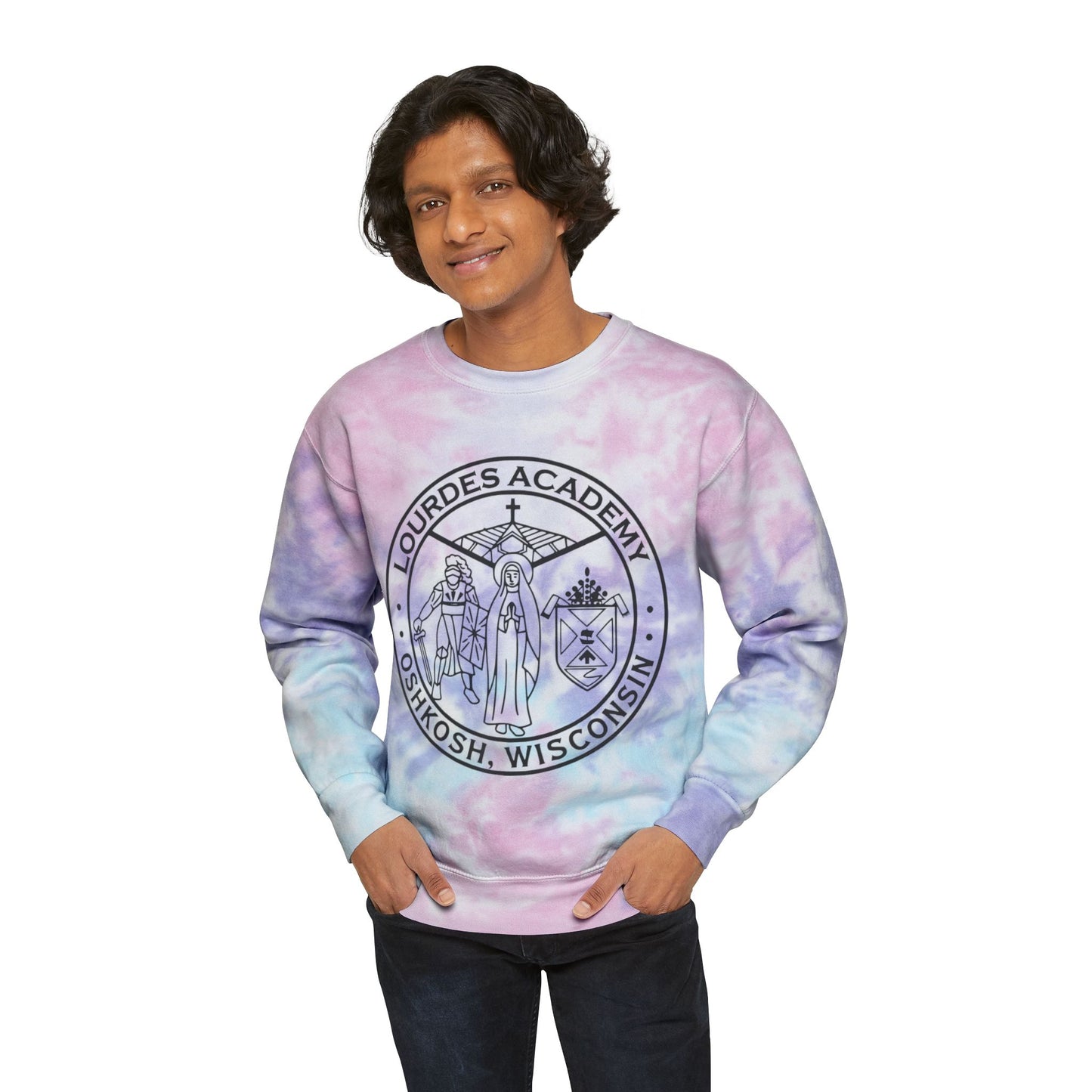 Unisex Lourdes Crest Tie-Dye Sweatshirt