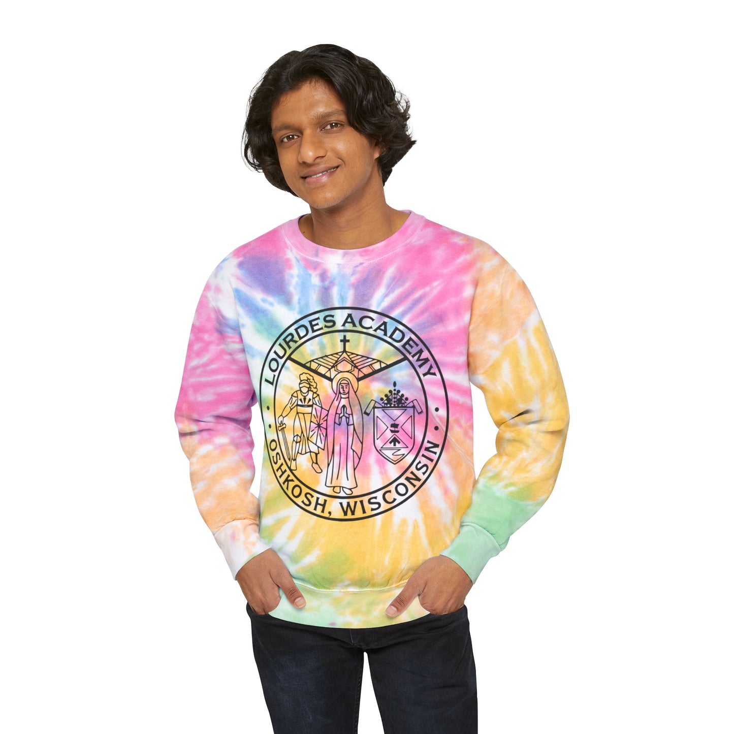 Unisex Lourdes Crest Tie-Dye Sweatshirt